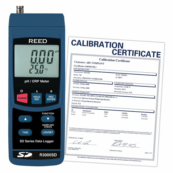 Reed Instruments REED R3000SD Data Logging pH/ORP Meter, includes ISO Certificate R3000SD-NIST